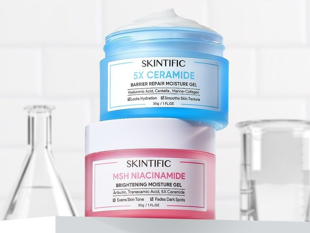 dua moisturizer dari skintific warna pink dan biru