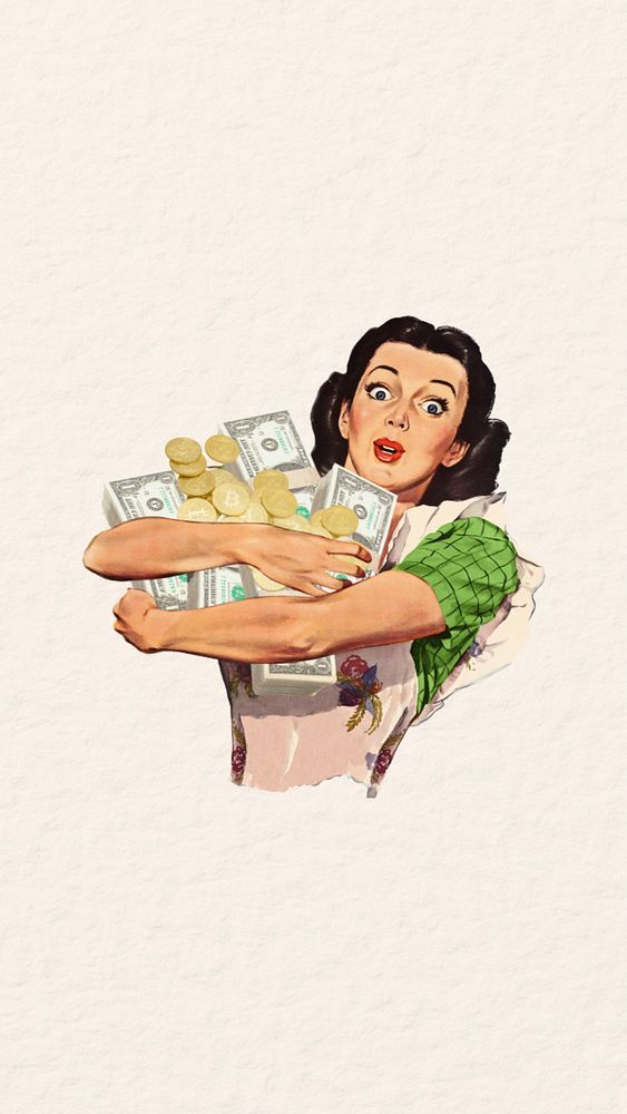 Seorang wanita sedang memeluk uang yang berlimpah, menunjukkan wanita ini memiliki financial wise yang baik