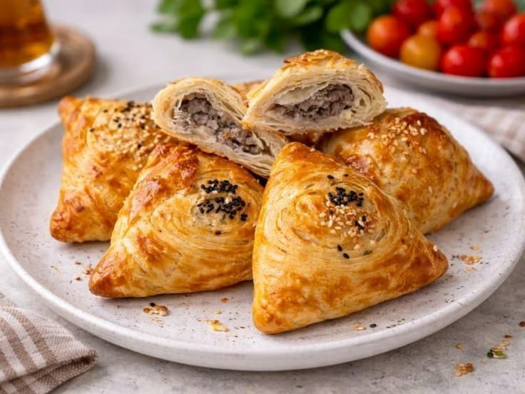 Di sajikan makanan menyerupai sambosa di atas piring
