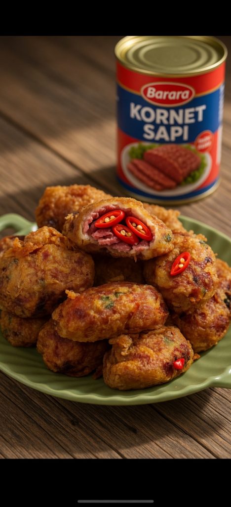 perkedel kentang dengan kornet sapi