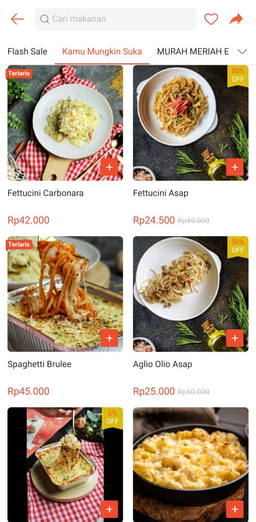 Tampilan menu aplikasi Shopee Food yang menggugah selera.
