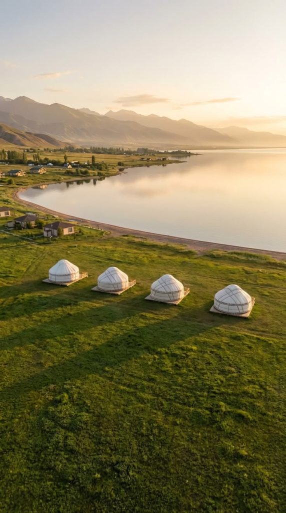 Perkemahan orang nomaden di tepi danau Issyk Kul