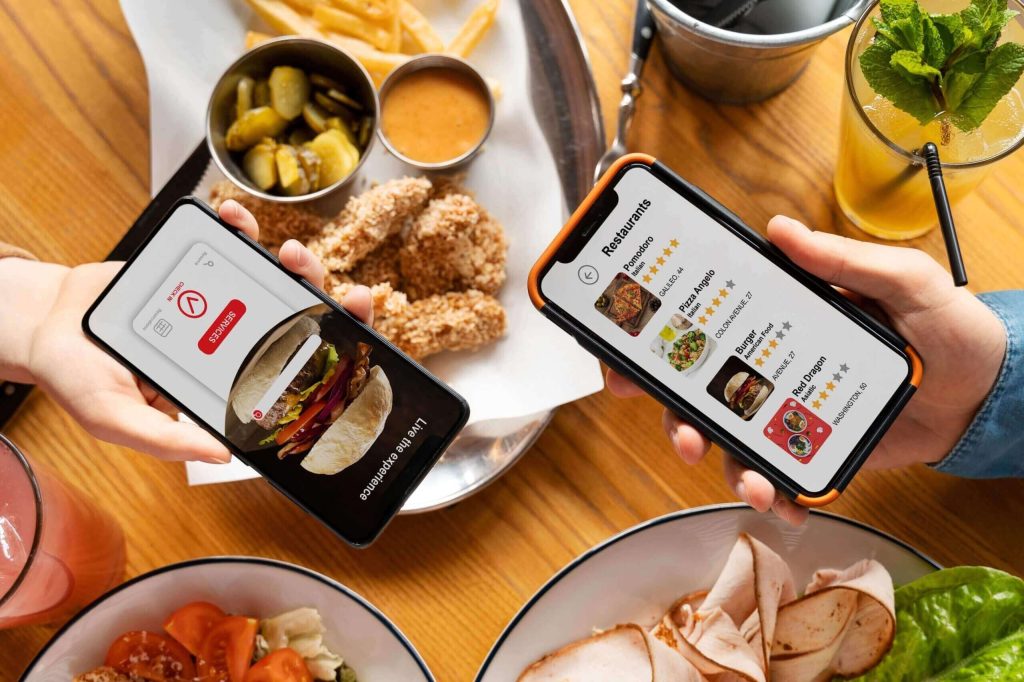 Ilustrasi pengguna aplikasi sedang memilih menu favorit saat melakukan proses pesan makanan di grab.